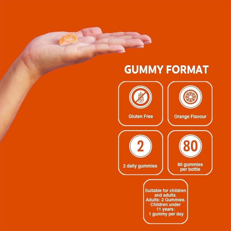 VITALDIN Vitamin C Gummies – 240 mg per Serving - 80 Chewable Gummies (40 Days’ Supply); Orange Flavour – Gluten Free Gummy – for Kids & Adults