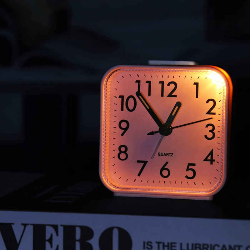 [Australia] - Ultra Small, Peakeep Battery Travel Alarm Clock with Snooze and Light, Silent with No Ticking Analog Quartz (White) White 