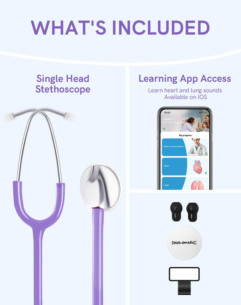 [Australia] - FriCARE Purple Stethoscopes for Nurses, Doctors and Nursing School Students, Lightweight Single Head Stethoscopes kit for Home Use Medical Supplies Purple Charm 