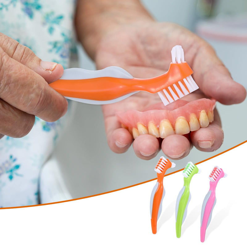 [Australia] - JIYIN Pack of 3 denture brushes, double-sided denture toothbrushes, denture toothbrushes, cleaning brush for cleaning false teeth (color 2) 