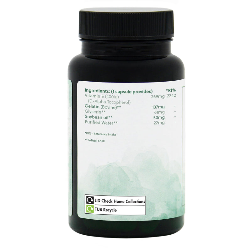 Vitamin E Softgels 400iu - D-Alpha Tocopherol Acetate - 90 Softgels - Non-GMO, Made in The UK - G&G Vitamins