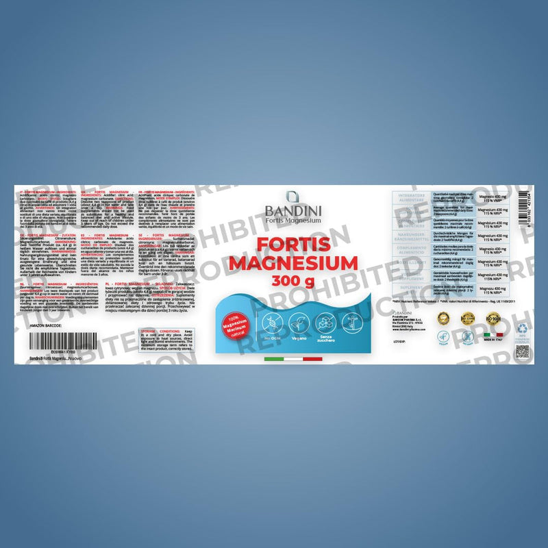 Bandini® Fortis Magnesium 300gr Vegan - Complete Mag Powder - Based on Magnesium Carbonate - Strong Laxative for Constipation, Anxiety and Stress, Memory - Reduction of Tiredness and Fatigue