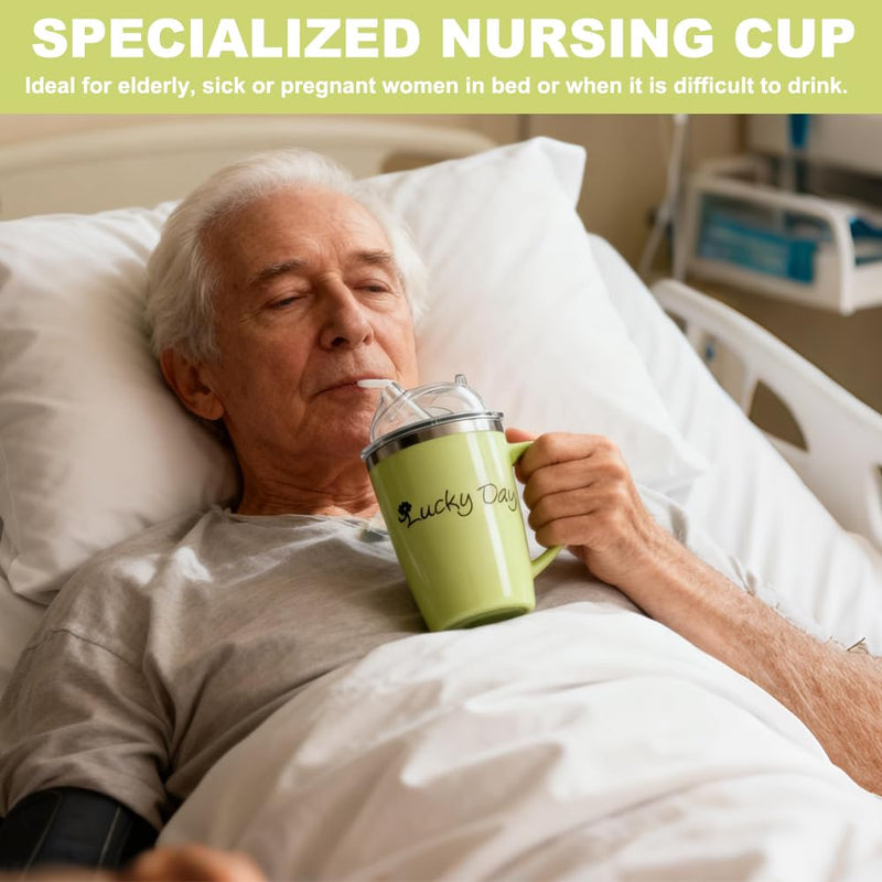 Adult Sippy Cup 350ml, 3-in-1 Beakers for Elderly with Lid And 30cm Straw, Non Spill Cups for Elderly, Anti Choke Safe Drinking Cup for Elderly Disabled Patient Maternity, Dysphagia Cups (Green)