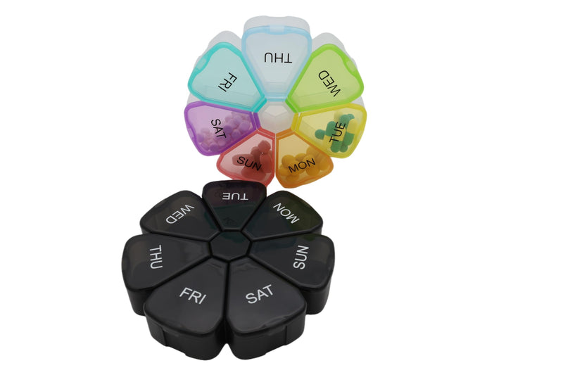 7 Day Weekly Pill Round Organizer, ShysTech Large Pill Case Pill Box 1 Time A Day for Pills/Medication/Supplements/Vitamin (Multi-Color) Multi-color