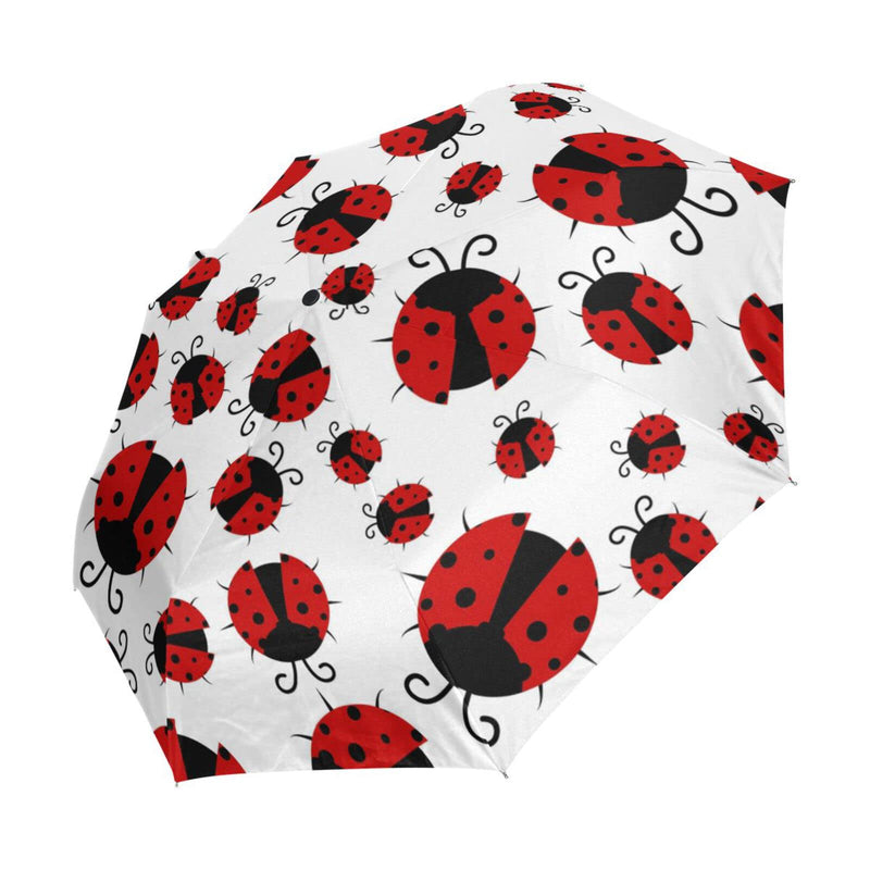 Sport Balls Football Baseball 5 Folds Travel Umbrella for Rain Sun UV Resistant, Windproof 6 Ribs Lightweight Compact Folding Umbrella for Adults Teens Kids Girls Boys Red Ladybugs