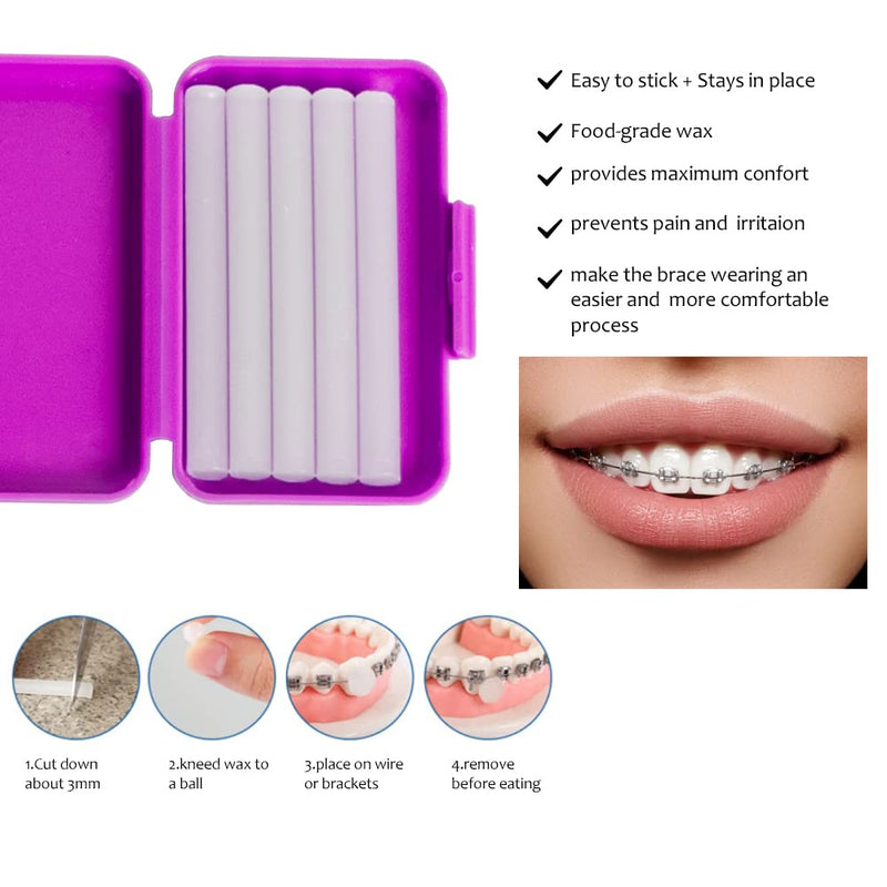 Wenge Portable Orthodontic Oral Care Kit - 2Pack - Travel Kit for Patients, Interdental Brushing Wax Floss Toothbrush Cleaning(Purple & Blue) Purple_Blue