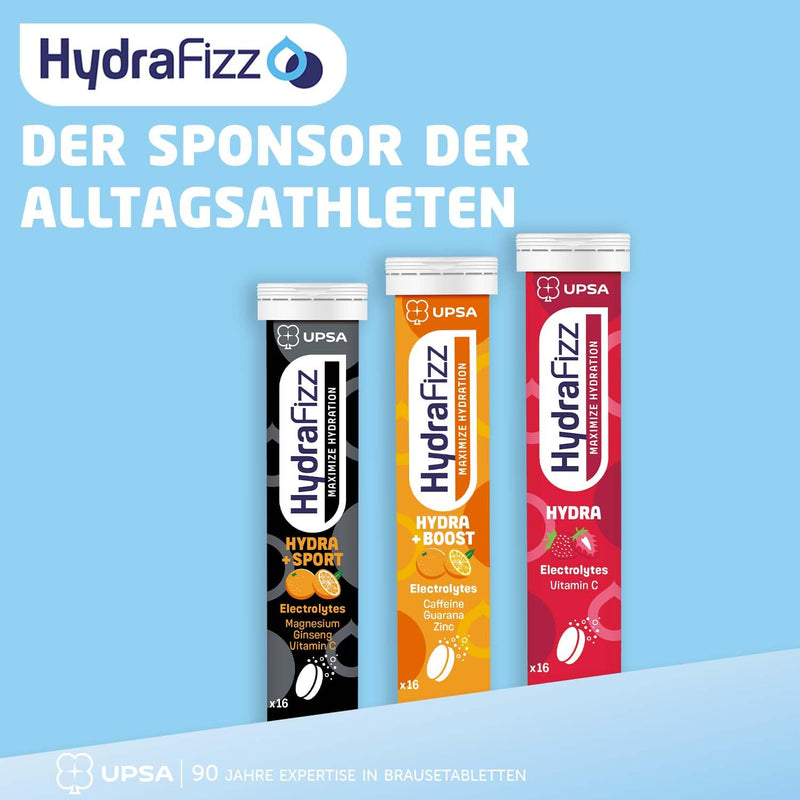 UPSA - Hydrafizz Boost, Hydra & Sport - Electrolyte Tablet - Daily Hydration Supplement - 48 Effervescent Rehydration Tablets (3x16) - Orange & Strawberry Flavour