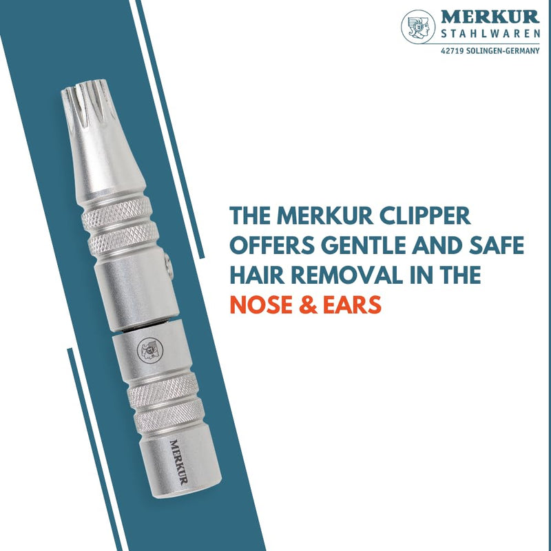 [Australia] - MERKUR Nose & Ears Hair Trimmer, Safe Hair Removal Tool for Men & Women, Twist and Cut Mechanism, Stainless Steel Clip, Easy to Clean, Battery-Free 