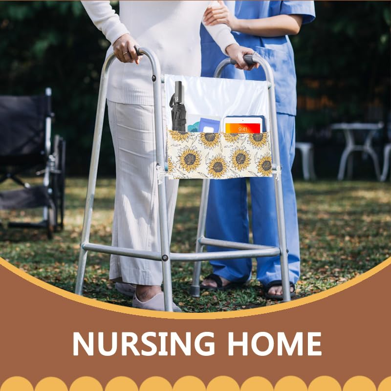 [Australia] - Walker Bag, Double-Sided Walker Basket for Folding Walker, Multi Pockets Walker Accessories Bags for Rollator, Wheelchair Accessories Storage Organizer (Sunflower) Sunflower 