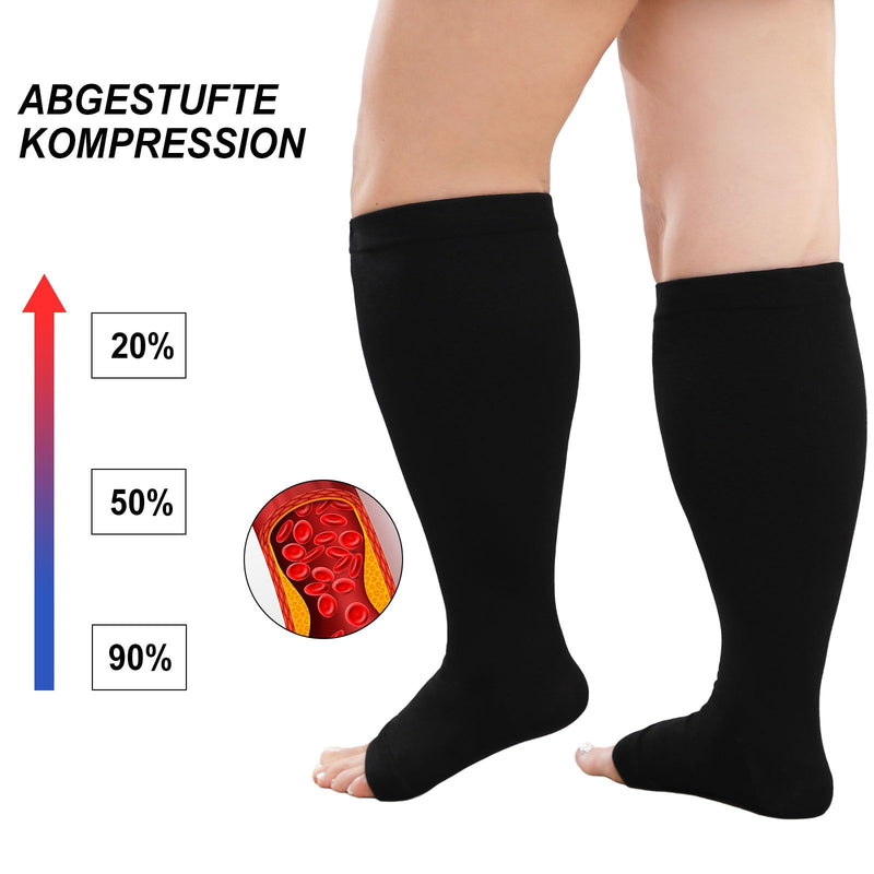 [Australia] - PUTUO Compression Stockings Thick Calves for Men: Thrombosis Stockings Women Plus Size Support Stockings Open Toe for Flight Medical Running Travel 1 Pair Black 4XL 