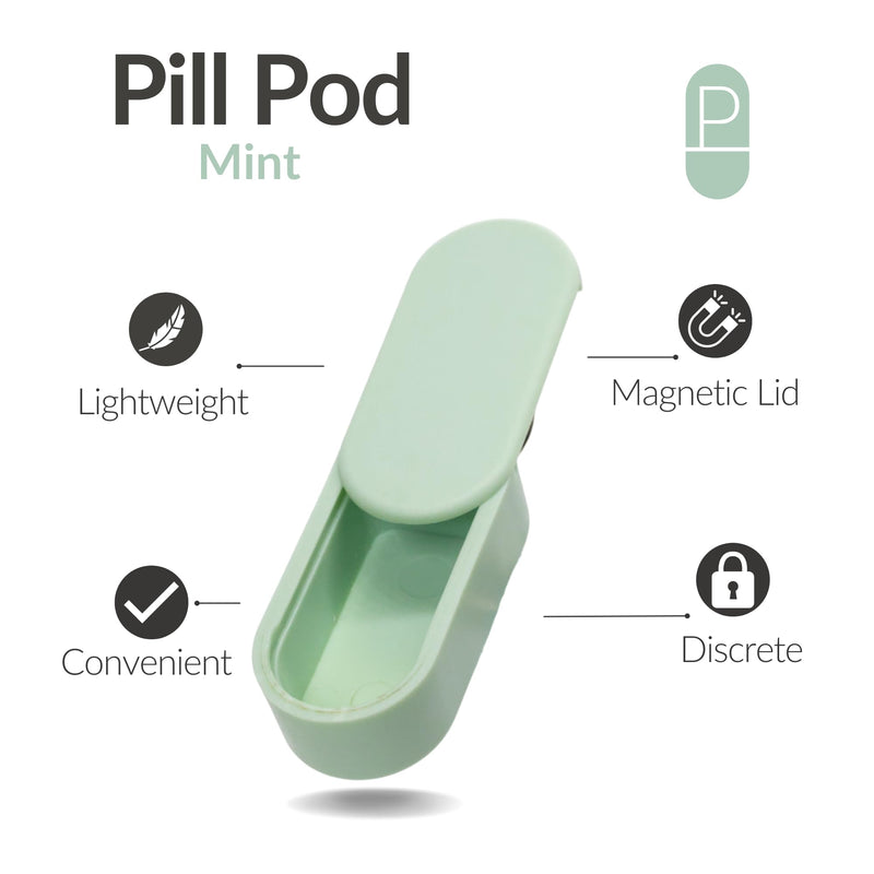 Magnetic Pill Holder Keychain for Purse, Travel Case (Mint) | Slim pill container for a purse, pocket or gym bag. Holds daily vitamins and supplements. Magnetic slide, no screw cap. Mint