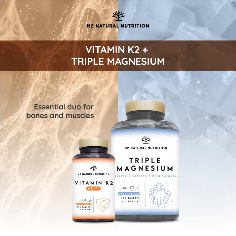 Natural Vitamin K2 Mk7 Capsules, High Concentration 200µg. for Hear, Brain and Bones. 120 Vegetable Capsules. UK Vegan Certified. N2 Natural Nutrition
