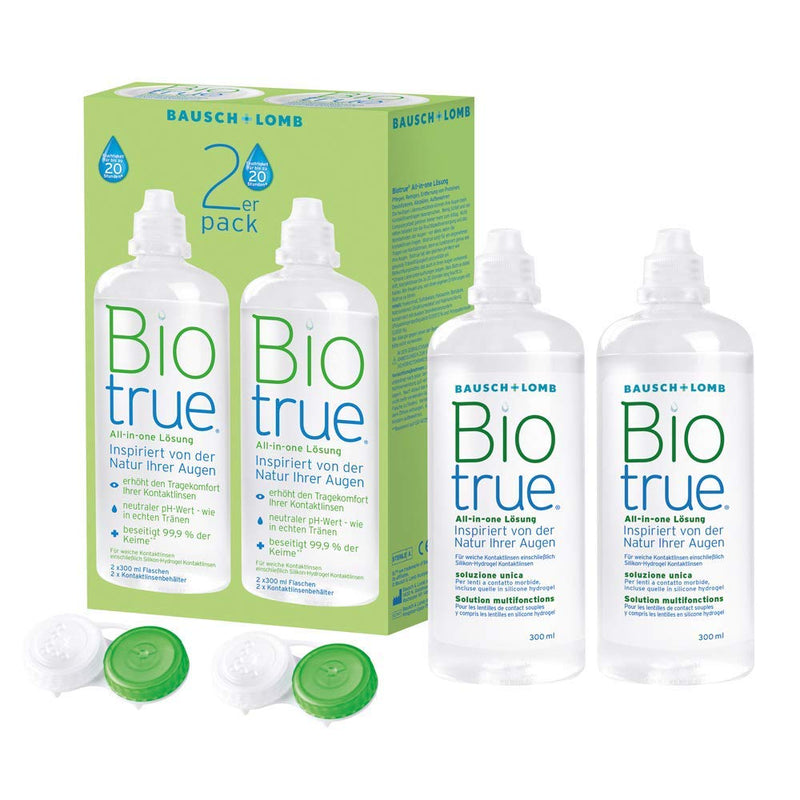 [Australia] - Bausch + Lomb Biotrue All-in-One Solution - Contact Lens Cleaner and Storage Solution for Soft Contact Lenses Pack of 2, 2 x 300 ml 
