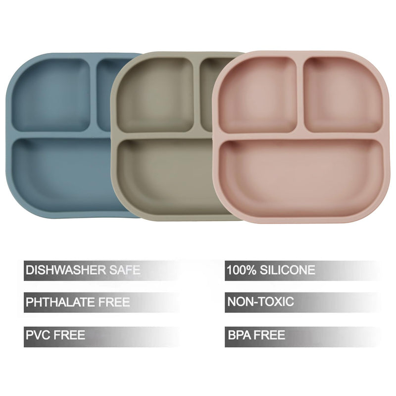[Australia] - PandaEar Suction Plates for Baby, 3 Pack Silicone Plates & Spoons for Baby Toddlers Infant Kids, Divided Toddler Suction Plate Baby Dish Set, Non-Slip Non-Toxic, BPA Free (Multicolor) Multicolor 