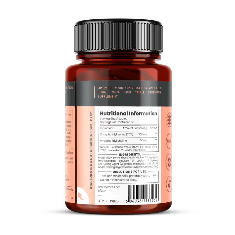 Phosphatidyl Serine & Phosphatidyl Choline 350mg x 60 Tablets | 2 Month Supply |High Strength Sunflower Lecithin | Non-GMO, Soy-Free, Vegan Tablets 60 Count (Pack of 1)
