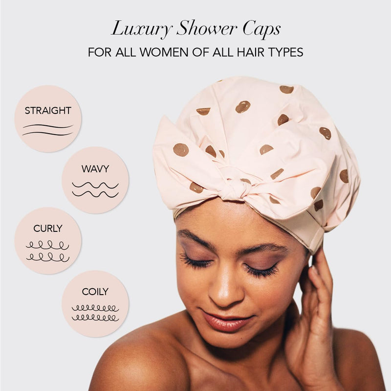 [Australia] - Kitsch Luxury Shower Cap for Women Waterproof - Reusable Shower Cap, Hair Cap for Shower, Waterproof Hair Shower Caps for Long Hair, Non-Slip Cute Shower Cap One Size, Chic Shower Bonnet - Blush Dot 