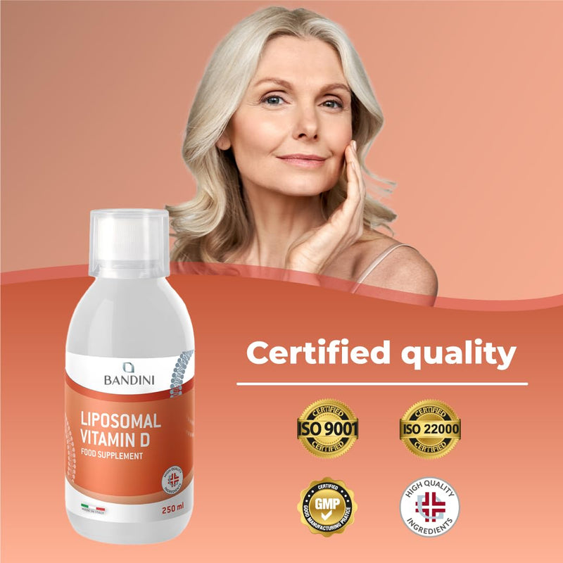 Bandini® Liposomal Vitamin D Liquid | 2000 IU Lipo Vitamin D3 | High Strength, High Bioavailability & Absorption | Immunity, Bones, Teeth, Joints, Muscle Support | 250ml | 100% Vegan, Non-GMO