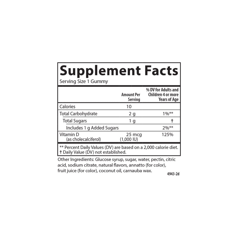 Carlson Kid's Vitamin D3 Gummies, 1000 IU (25 mcg), 60 Vegetarian Gummies | Mixed Fruit; Bone Health; Calcium Absorption; Non-GMO 60 Count (Pack of 1)