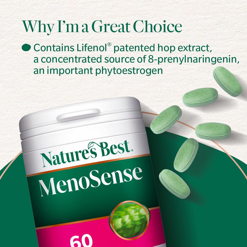 Nature’s Best Menosense -Women's Health Supplement with Hops, SOYA Isoflavones & Sage - Cognitive Function & Botanical Blend - 60 Vegan Tablets (2 Month Supply)