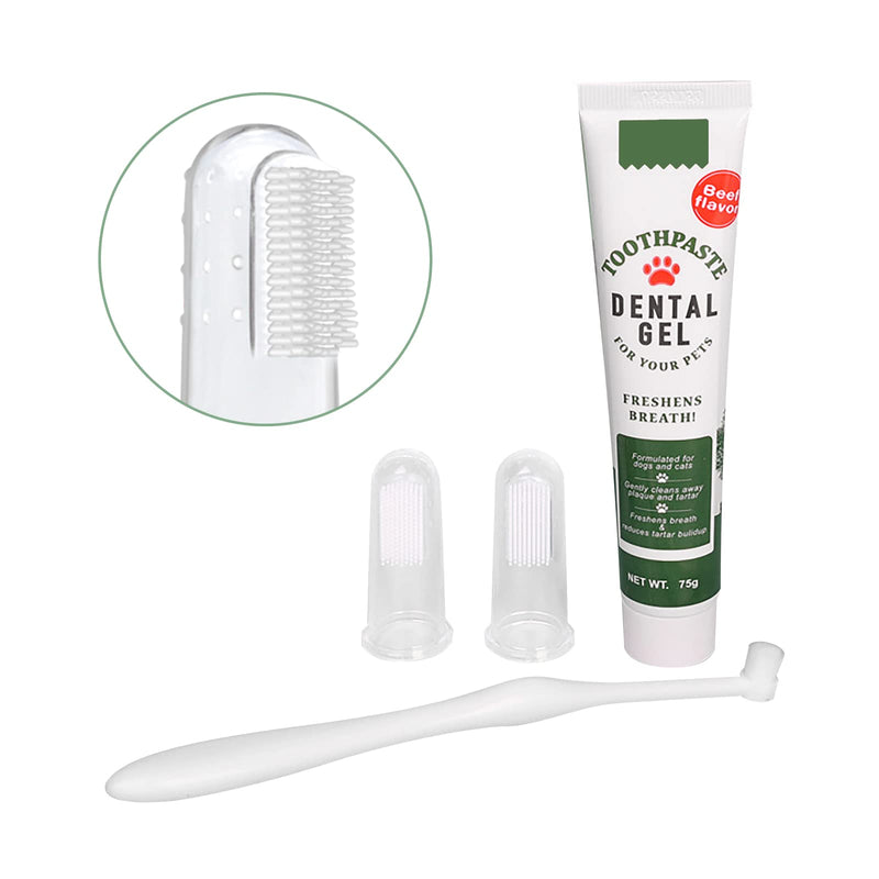Pet Dog Tooth Brushing Kit - Dog Finger Toothbrush, 360° Toothbrush & Beef Flavor Toothpaste for Dogs Puppy Cats Teeth Oral Cleaning, Fresh Breath, Reduces Plaque & Tartar Buildup Dental Care Kit - PawsPlanet Australia