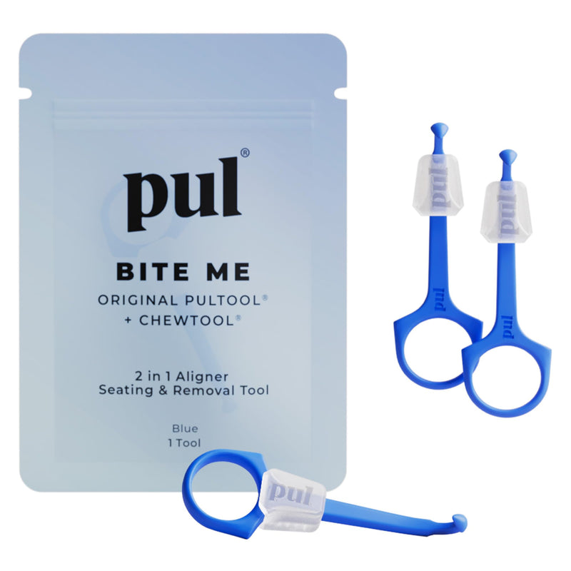 PUL Pack of 3 Reusable 2-in-1 Aligner Seating Chewie & Removal Tool — Compatible with Invisalign, Removable Braces, Retainers, Trays – Easy-to-Use Remover & Chew, Dental & Oral Hygiene Care – Blue 3 Pack
