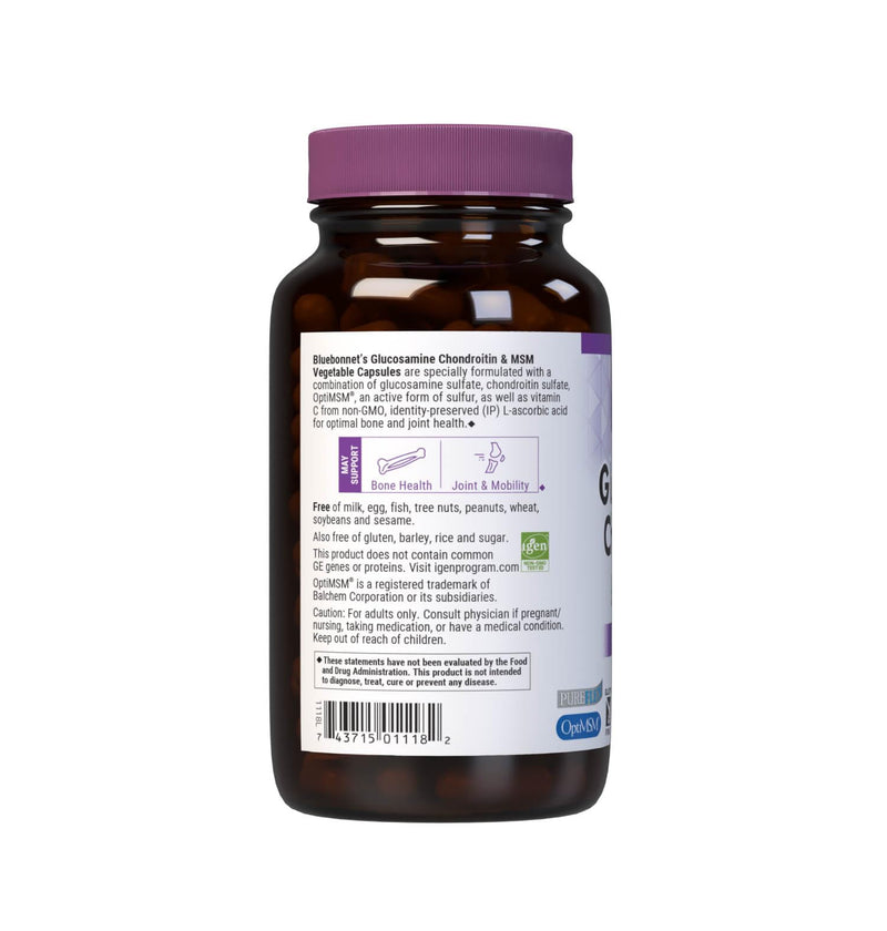 [Australia] - Bluebonnet Nutrition Glucosamine Chondroitin & MSM, Glucosamine, Bone & Joint Health*, Non-GMO, Gluten-Free, Soy-Free, Dairy-Free, 120 Vegetable Capsules, 40 Servings 