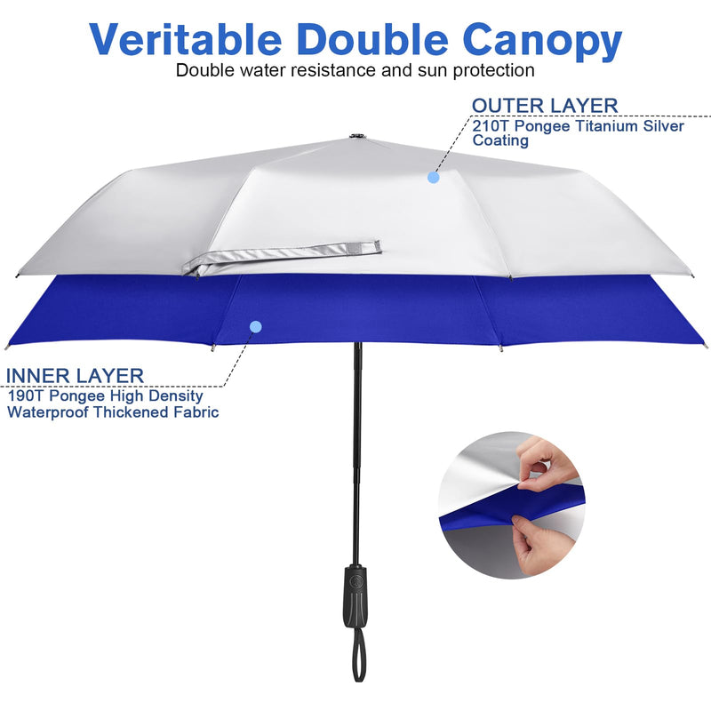 G4Free UPF 50+ UV Protection Sun Umbrella Double Layer and 62 Inch Automatic Open Golf Umbrella Extra Large Bundle
