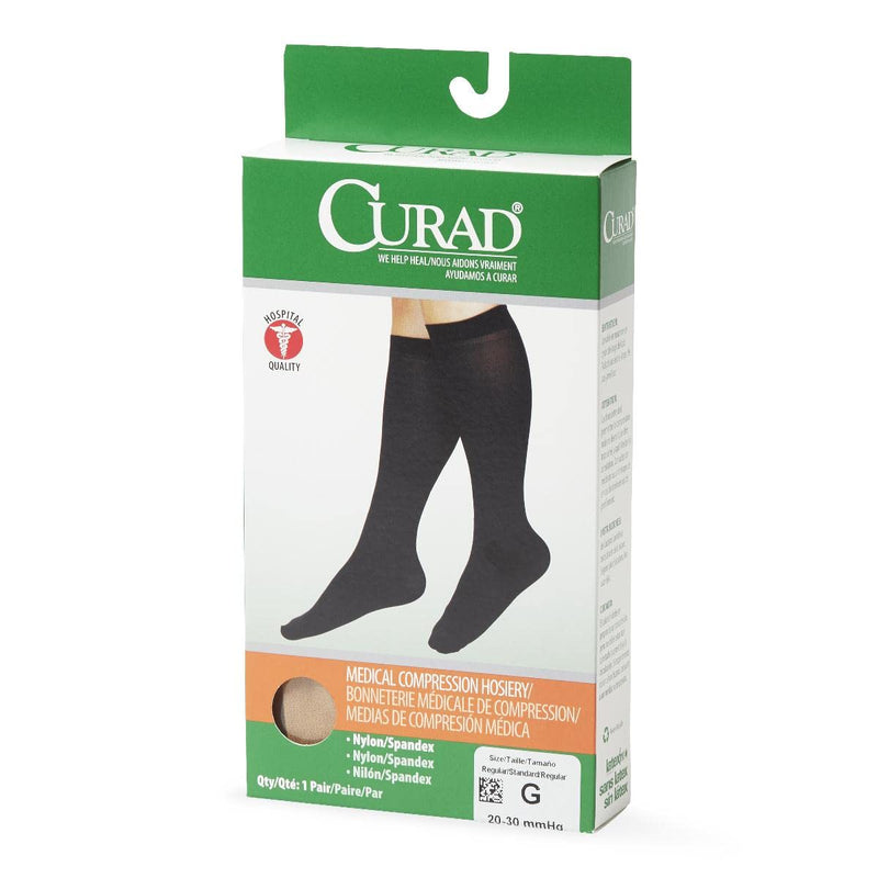 Medline CURAD Knee-High Compression Hosiery, 20-30 mm Hg, Tan, Size G, Regular Length, 1 Pair 4X-Large 20-30 mmHg
