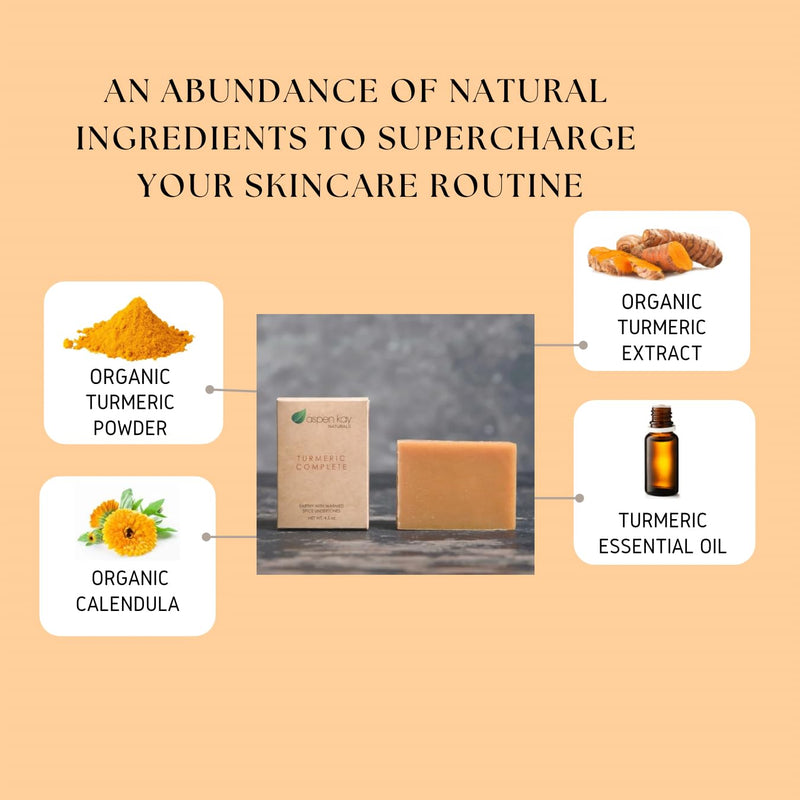 Aspen Kay Naturals Turmeric Soap for Face & Body - made with Organic Shea Butter, Chamomile & Calendula - Gentle Turmeric Face Wash, All Skin Types, Made in USA (2 pack) 4.5 Ounce (Pack of 2)