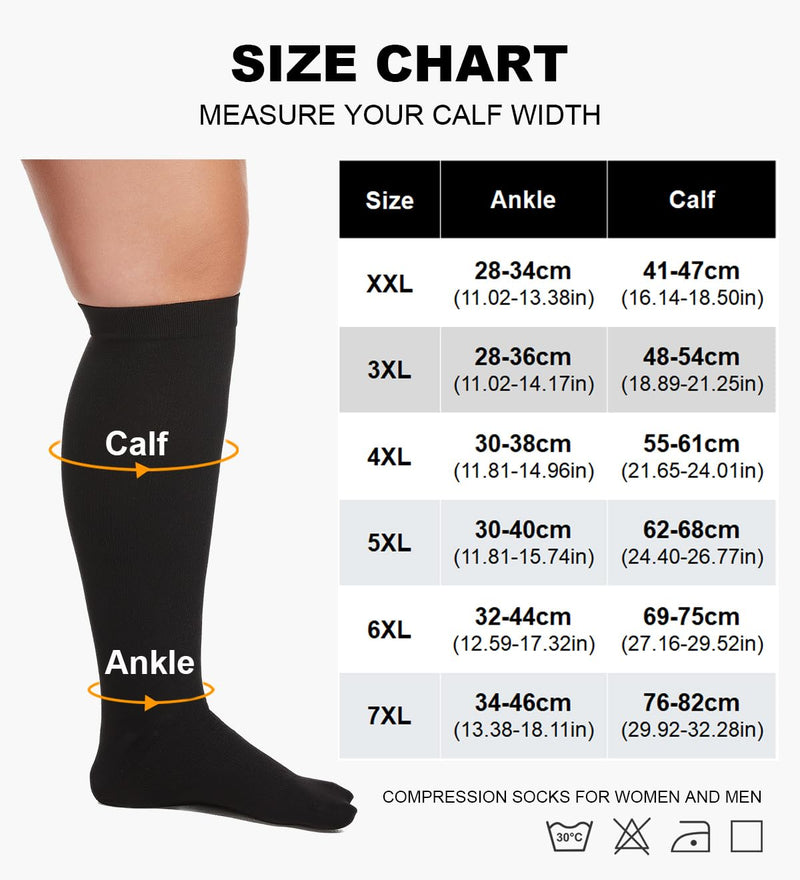 [Australia] - 3 Pairs of Medical Compression Stockings for Women and Men 20-30 mmHg, Thick Calf Support Stockings for Medical Varicose Veins Edema Flight 7XL 3x Mix01 