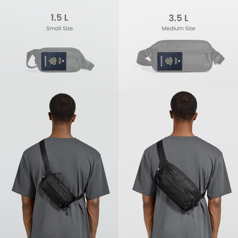 tomtoc 3.5L Sling Bag with RFID Blocking Crossbody Chest Pack for Men Women | EDC Minimalist Shoulder Bag, Water-resistant Lightweight Carrying Waist Fanny Pack for Travel, Daily Commute, Hiking, Walking Black