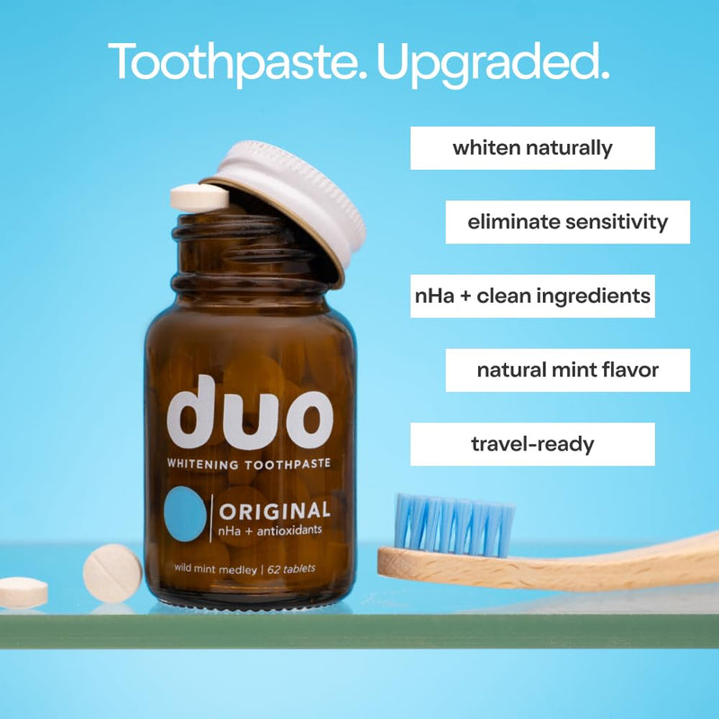 [Australia] - Duo Toothpaste Tablets | Nano-Hydroxyapatite (nHa) Natural Whitening, Remineralize, Reduce Sensitivity | Sustainable & Plastic Free | Dentist Created | Wild Mint Medley - 1 Bottle / 62 Tablets Original 62 Count (Pack of 1) 
