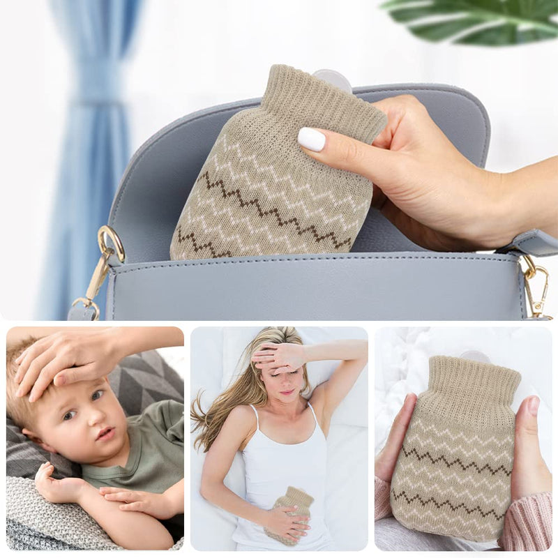 [Australia] - 320ml Hot Water Bottle with Knit Cover, Mini Hot Bag for Pain Relief, Waist, Back, Neck, Shoulders, Small Leak-proof Hot Water Bottle with Removable Cover for Women, Kids 320ML-GREY 