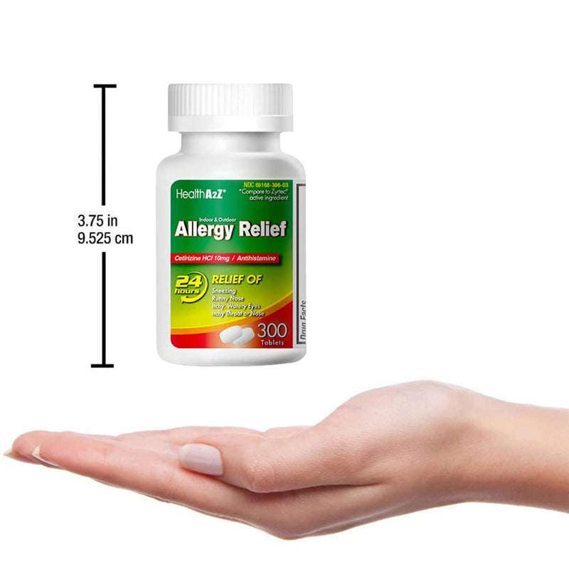 [Australia] - HealthA2Z® Allergy Relief | Cetirizine 10mg | All Day Allergy Relief | Indoor & Outdoor | Relief from Itchy Throat, Sneezing, Runny Noses (300 count (pack of 1)) 300 Count (Pack of 1) 