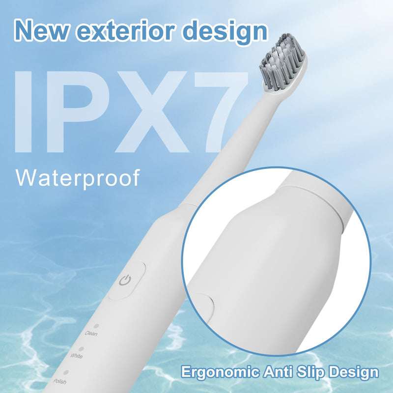 Sonic Electric Toothbrush Set for Adults, 5 Modes Rechargeable Toothbrush with 5 Brush Heads, 50-Day Battery Life, IPX7 Waterproof, 2-Min Smart Timer (White) White