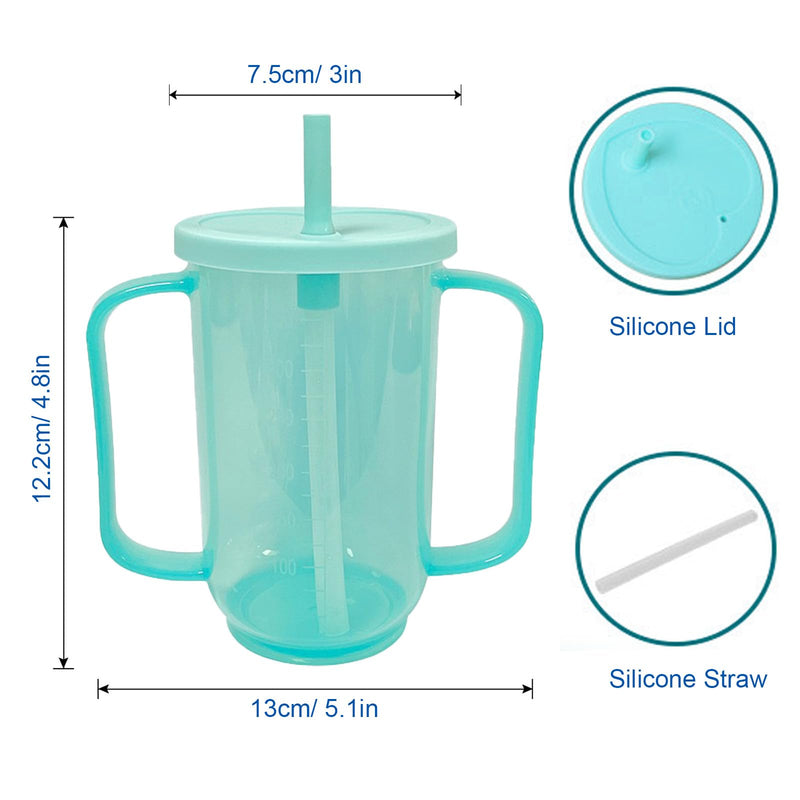 [Australia] - 2 Pack Adult Sippy Cups for Elderly 12oz No Spill Cup for Adults Dysphagia Cups with 2 Handles Straw for Disabled Patients Limited Mobility Green 