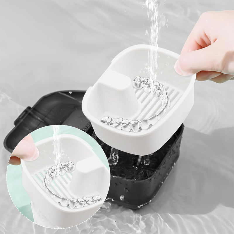 [Australia] - Braces box, pack of 2, denture box, dentures box, braces box with sieve, suitable for storing dentures, dentures, pacifiers (black and white). 