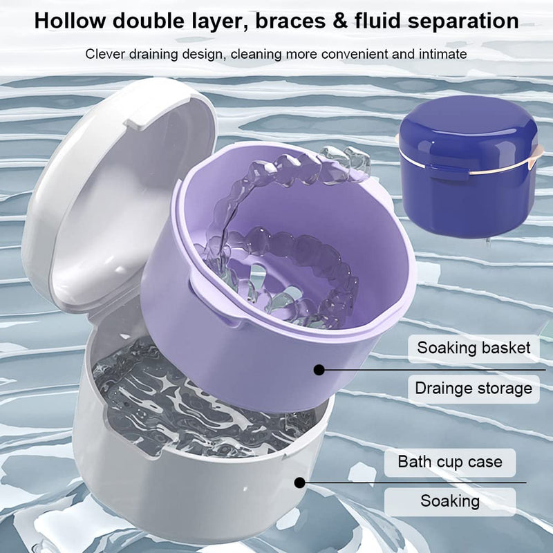 [Australia] - GmeDhc Braces Box with Strainer, Portable Denture Box Cover, Invisible Braces Storage Box, Double Layer Hollow Drain, for Orthodontic Bracket, Cleaning Box (Blue) Double Layer Blue 