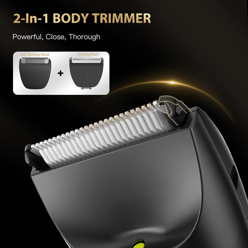[Australia] - 2-in 1 Body Hair Trimmers for Men, Pubic Groin Hair Trimmer for Men with Dual-Head Trimmer & Foil Blade, Electric Ball Trimmer Razors w/Light, Charging Dock, Waterproof Body Groomer Shaver Kit 2 in 1 Black 