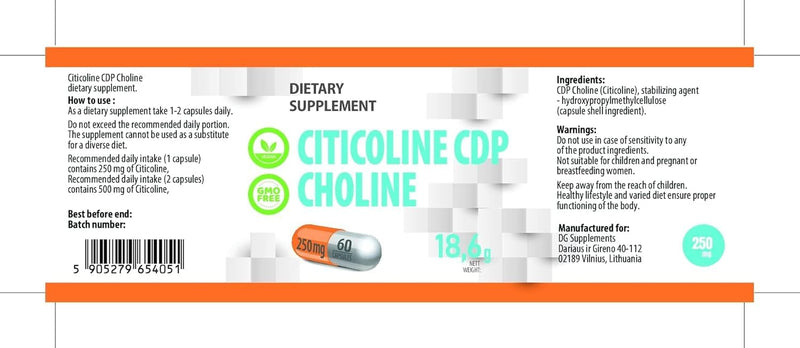 Hepatica Citicoline (CDP-Choline) 250mg | Source of Choline | 60 Vegan Capsules | 2-Month Supply | 3rd Party Lab Tested