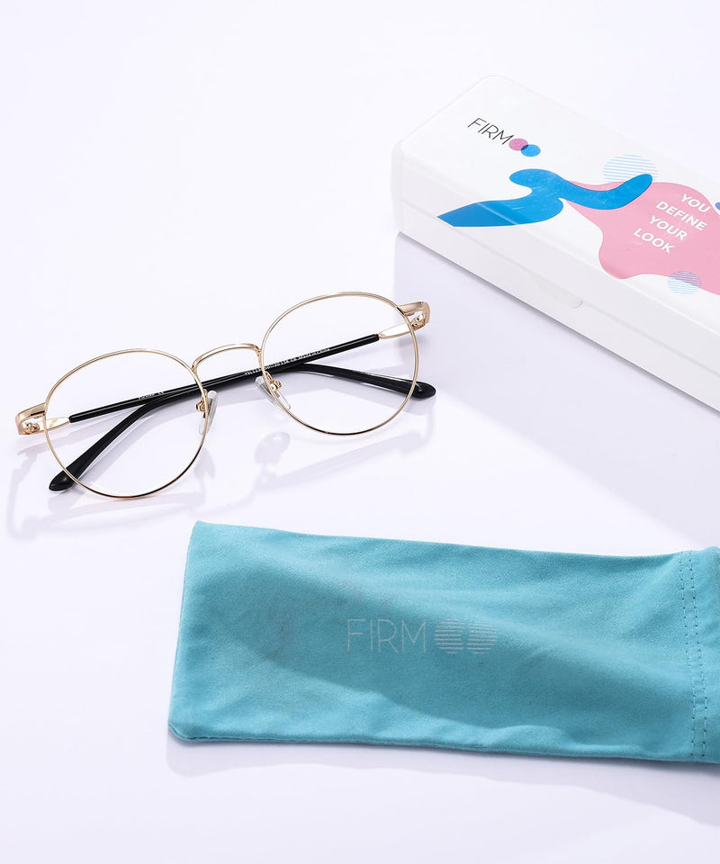 [Australia] - Firmoo Blue Light Filter Glasses Women Men Round Anti Blue Light Computer Glasses without Prescription for PC/Mobile Phone/TV Anti Eye Fatigue Gold 0.0x 