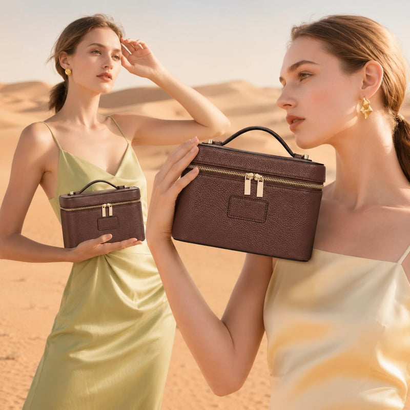 Makeup Bag Vanity Case for Women Leather Cosmetic Bag Travel Toiletry Bags Portable Makeup Organizer Case