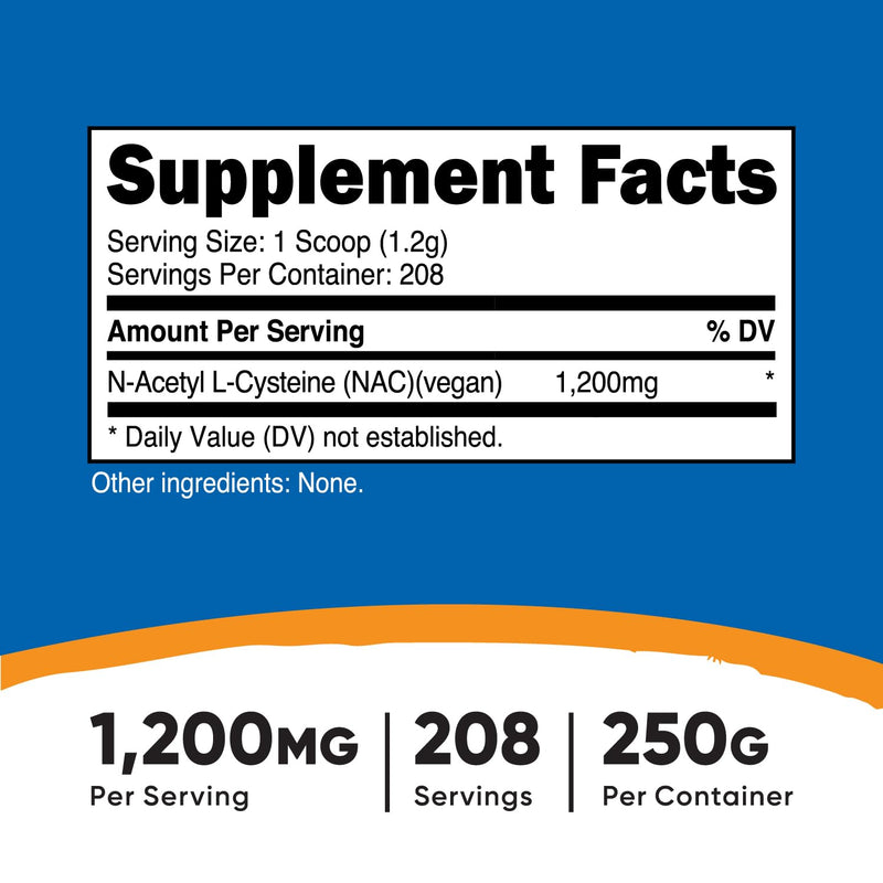 Nutricost N-Acetyl L-Cysteine (NAC) Powder 250 Grams - Vegan NAC, Non-GMO, Gluten Free Unflavored 208 Servings (Pack of 1)