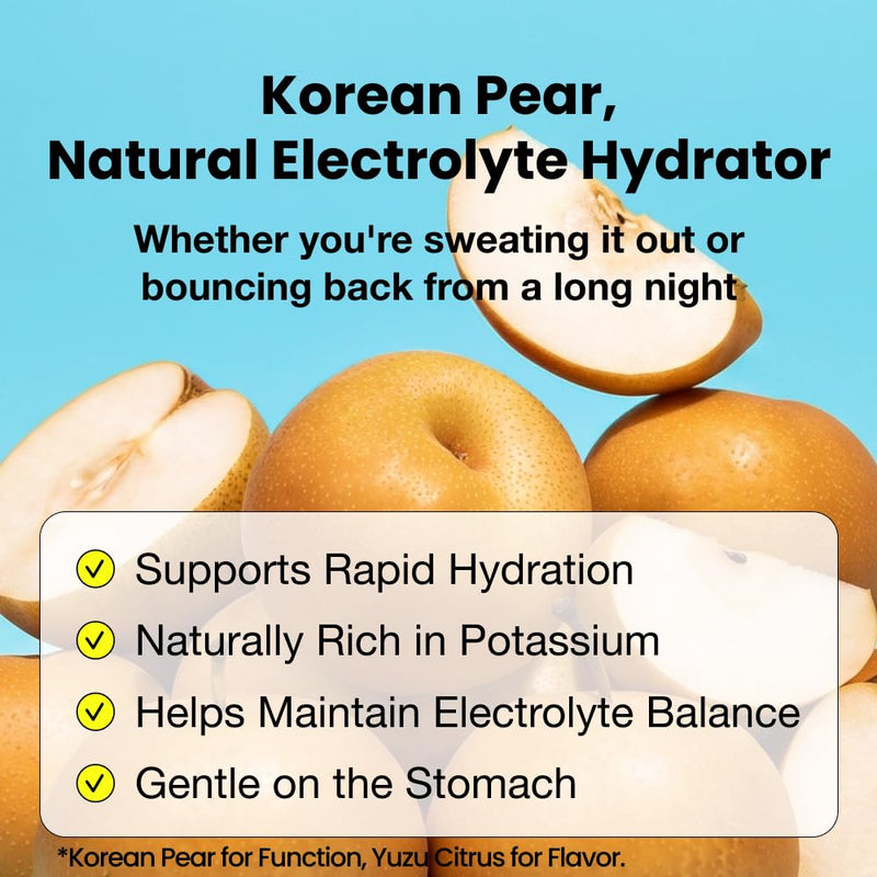 HYDROBAE Electrolyte Powder - Yuzu Citrus, Zero Sugar, for Nights Out, 30ct | Hydration drink mix packets with Korean pear, L-theanine, ginger, vitamin C and B12 for workouts, hot days and outdoor works 30 Servings (Pack of 1)