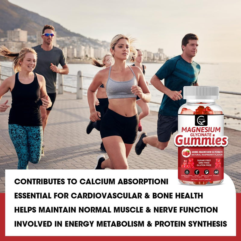 Magnesium Glycinate Gummies 400mg, Mg Potassium Supplement with Chelated Magnesium Malate Complex, Vitamin D, B6, and CoQ10, Supports for Memory, Calm, Mood & Sleep - 60 Count (Pack of 1) Raspberry 60 Count (Pack of 1)