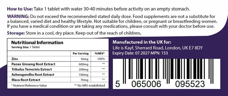 Intense Blue 30 Tablets - Supplement for Men - Natural Vitality & Confidence Support - Korean Ginseng, Tribulus Terrestris - Made in The UK 30 count (Pack of 1)
