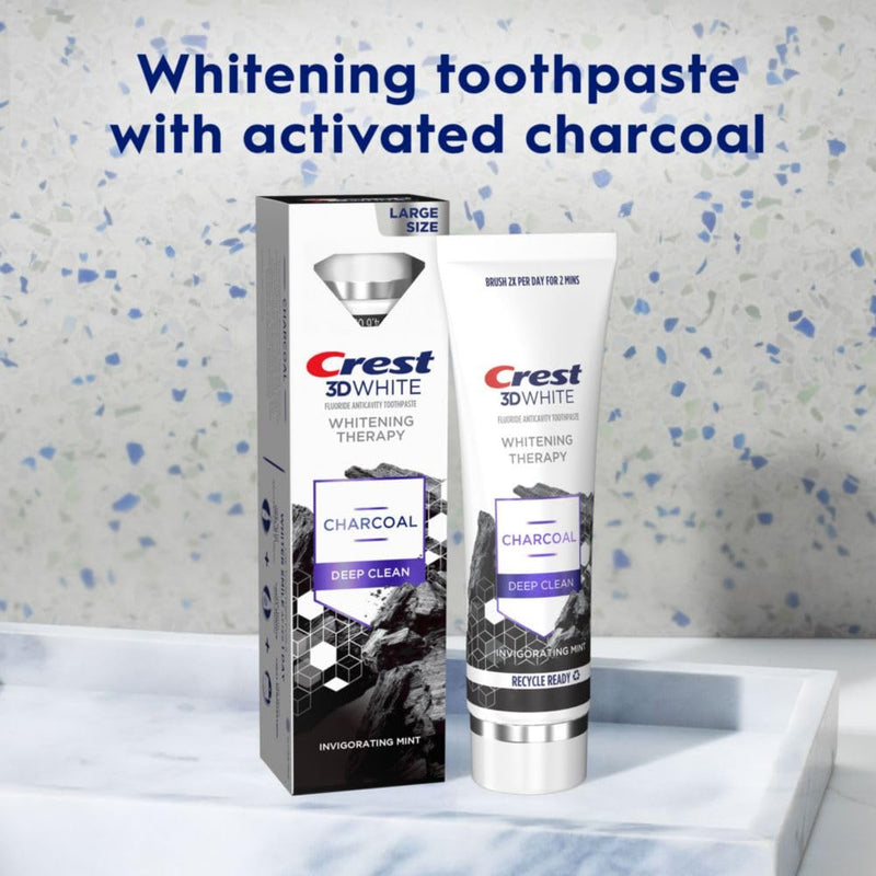 [Australia] - Crest 3D White Whitening Therapy Charcoal Deep Clean Invigorating Mint Teeth Whitening Toothpaste, 4.6 oz Pack of 3, Anticavity Fluoride Toothpaste, Gently Brightens Teeth, Strengthens Enamel 