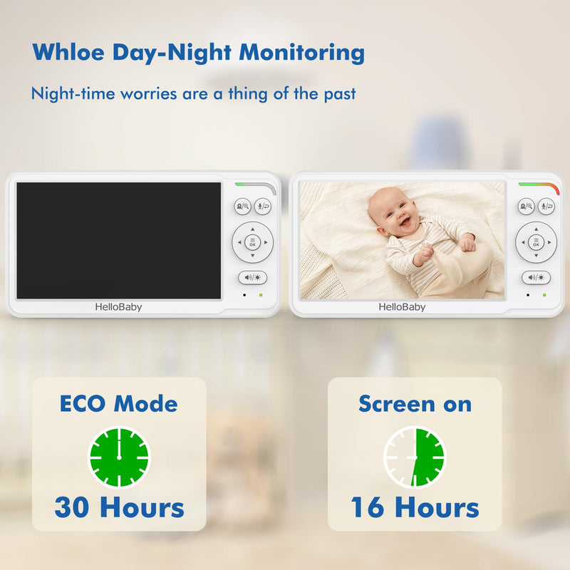 [Australia] - HelloBaby Baby Monitor 6" World First IPS Screen 30H Battery, Secure No WiFi, Pan Tilt Video Camera with Night Vision, VOX, 2-Way Talk, 1000ft, Portable Video Audio Monitor Ideal for Mom, Elderly, Pet HB6560 