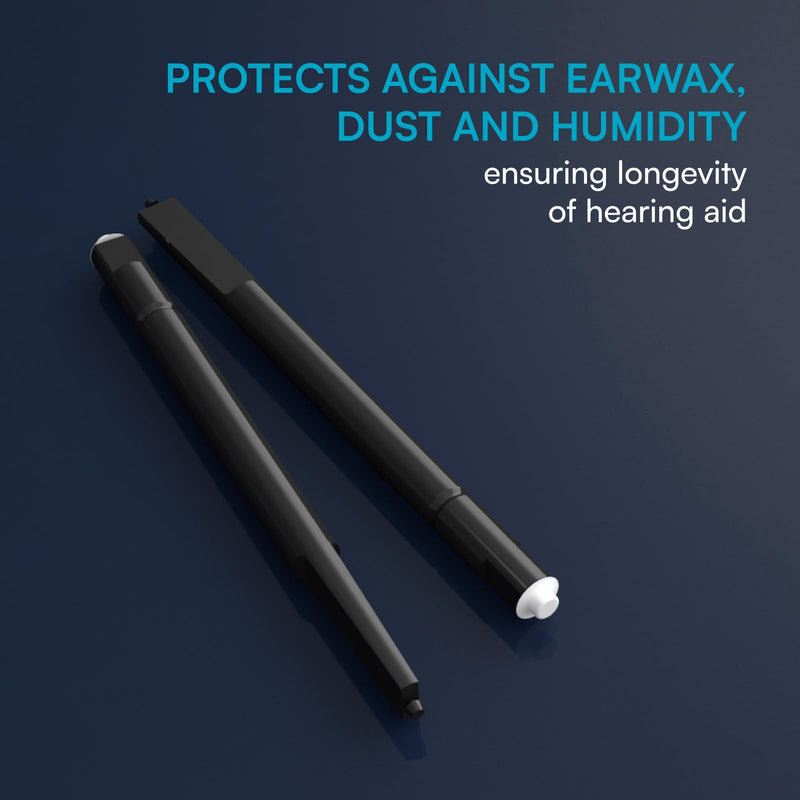 24 Earwax Filters for Hearing Aids Diameter 1.3mm CeruCare Wax Guard for Quick and Effective Cleaning Protects Hearing Aid from Moisture and Dust with Resealable Hard Case