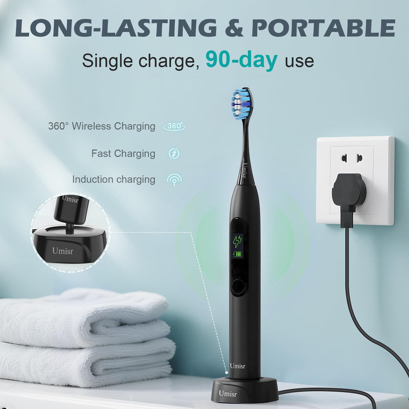 [Australia] - Electric Toothbrush for Adults - 90 Day Battery Life, Rechargeable Sonic Toothbrushes with Pressure Sensor, Smart Screen Travel Electric Toothbrush with Case, 5 Cleaning Modes & 3 Intensities Settings 